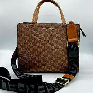 KARL LAGERFELD MAYBELLE BROWN/KHAKI CROSSBODY BAG SATCHEL LOGO